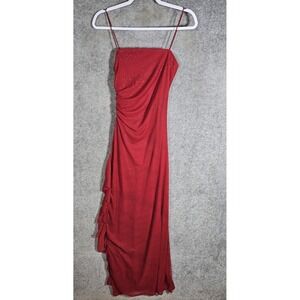 City Triangle Vintage Y2K Red Mesh Sparkle Ruched Maxi Dress Womens Small Fairy
